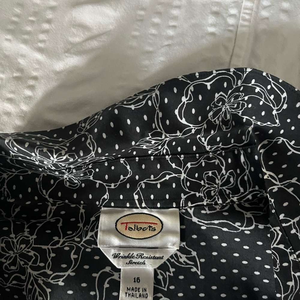 Talbots Black and White Floral Print Shirt